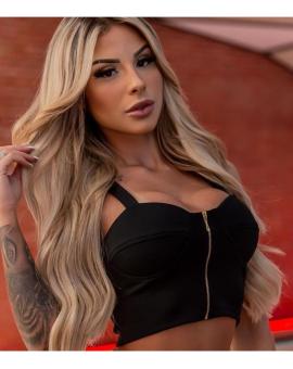 Cropped Feminino Preto com Alça e Zíper