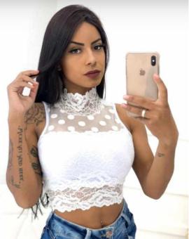 Cropped Renda com Tule Gola Alta