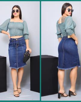 Saia Jeans Midi Evangélica Desfiado