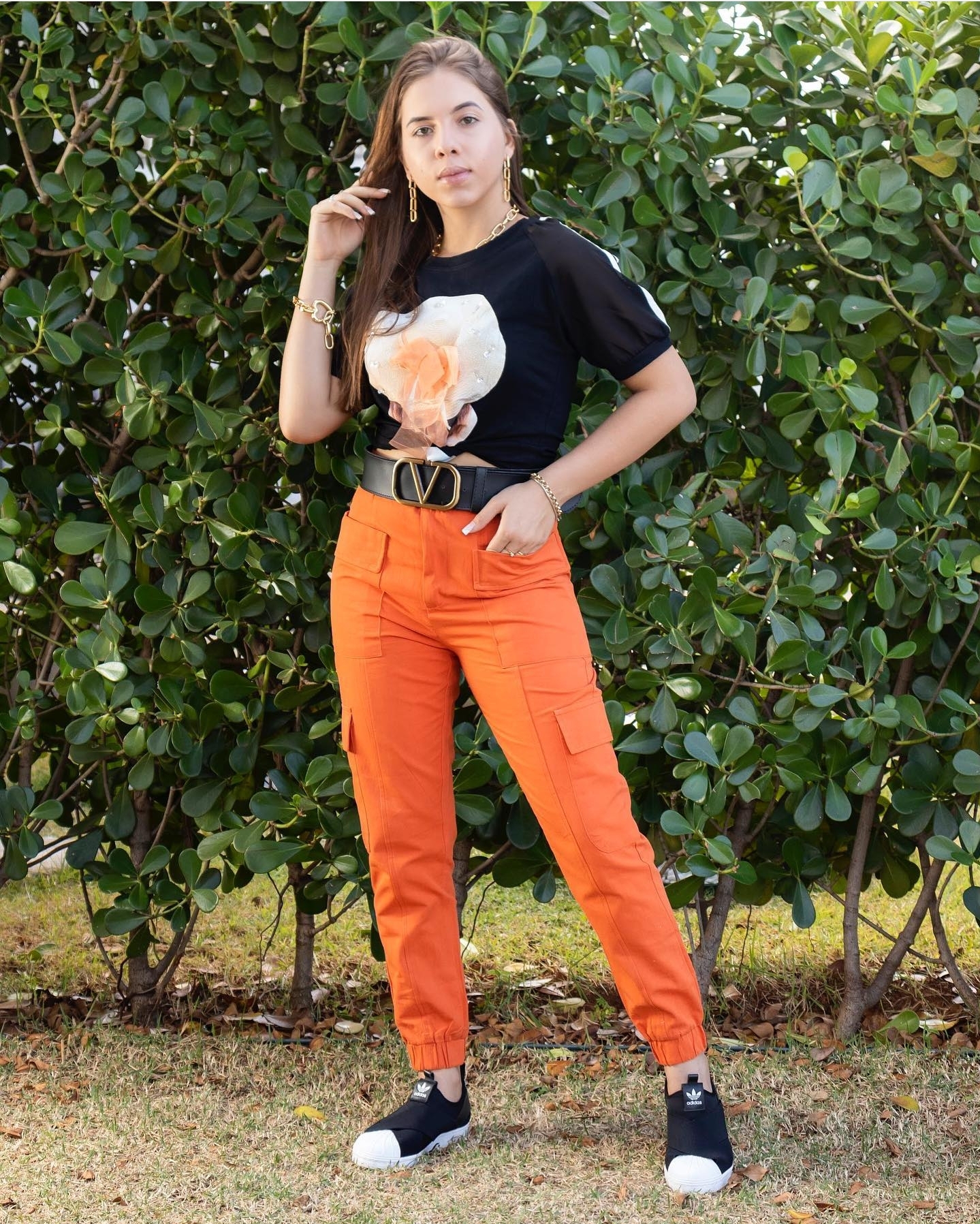 Calça Feminina Cargo Laranja