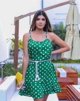 Vestido Curto de Alcinha Estampa Poá Verde
