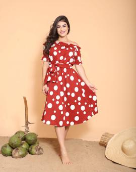 Vestido Midi Ciganinha Vermelho de Bolinha