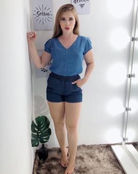 Blusa Feminina Jeans com Manguinha