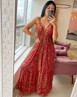 Vestido Indiano Longo Estampado de Alcinha