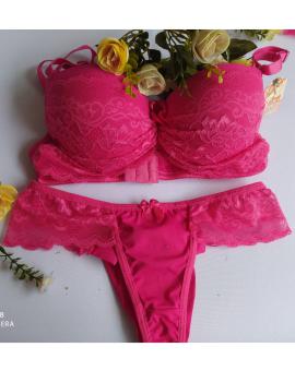 Conjunto de Lingerie em Renda com Bojo Rosa Pink