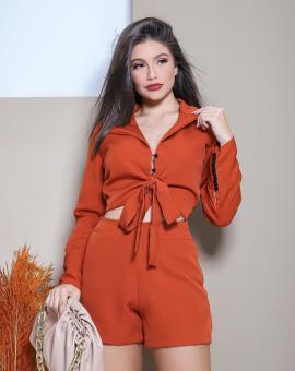 Conjunto Feminino Cropped Manga Longa e Short – Várias cores