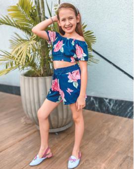 Conjunto Infantil Feminino Short e Cropped Estampado