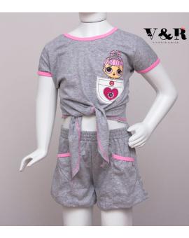 Conjunto Infantil Feminino Short e Cropped de Amarrar Lol