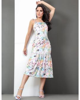 Vestido Longuete na Malha Canelada Estampado