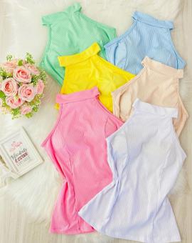 Blusa Feminina Canelada Gola Alta Cavada