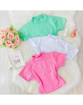 Cropped Feminino Canelado Gola Alta de Manguinha