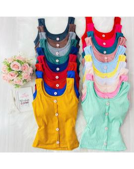 Regata Feminina Canelada Botões Alça Larga