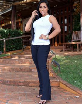 Blusa Feminina Canelada Cavada Branca Gola Alta