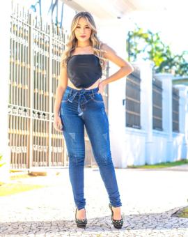 Calça Jeans Feminina Skinny Cintura Alta com Cinto