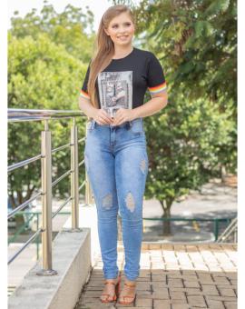 Calça Jeans Feminina Skinny Cós Alto com Destroyed