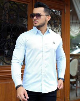 Camisa Masculina Manga Longa Social Estampada Branca