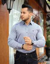 Camisa Masculina Manga Longa Social Estampada Cinza na Rua 44 em Goiânia