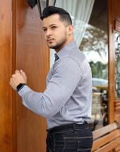 Camisa Masculina Manga Longa Social Estampada Cinza na Rua 44 em Goiânia