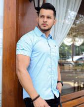 Camisa Masculina Social Manga Curta Estampada Azul na Rua 44 em Goiânia