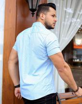 Camisa Masculina Social Manga Curta Estampada Azul na Rua 44 em Goiânia