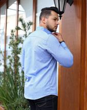 Camisa Masculina Social Manga Longa Estampada Azul na Rua 44 em Goiânia