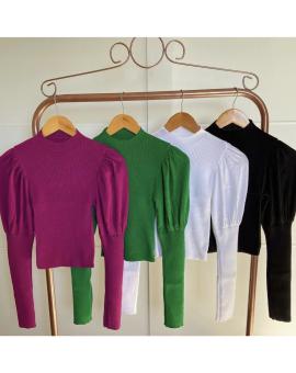 Blusa Feminina Tricot Manga Longa Bufante – Várias Cores