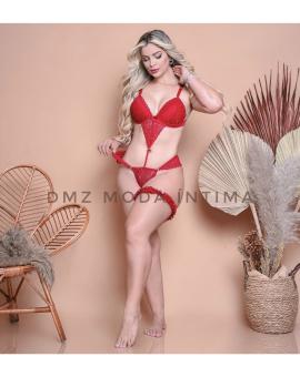 Conjunto Lingerie Sensual Vermelha com Bojo