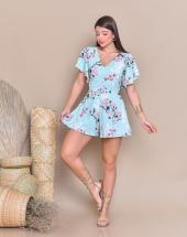 Macaquinho Curto Estampa Floral Manga Babado Atacado na Rua 44 em Goiânia