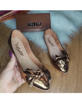 Sapatilha Feminina Metalizada com Laço