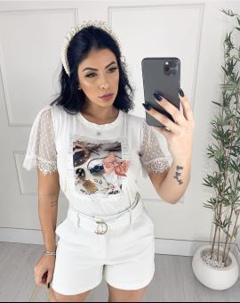 T-Shirt Feminina Luxo Manga Princesa no Tule