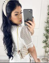 T-Shirt Feminina Luxo Manga Princesa no Tule Atacado na Rua 44 em Goiânia