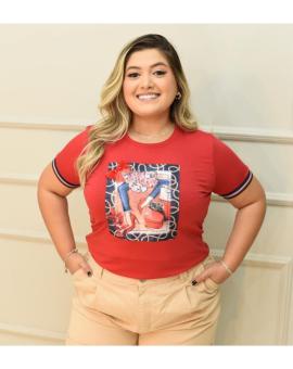 T-Shirt Feminina Plus Size Luxo com Aplicação