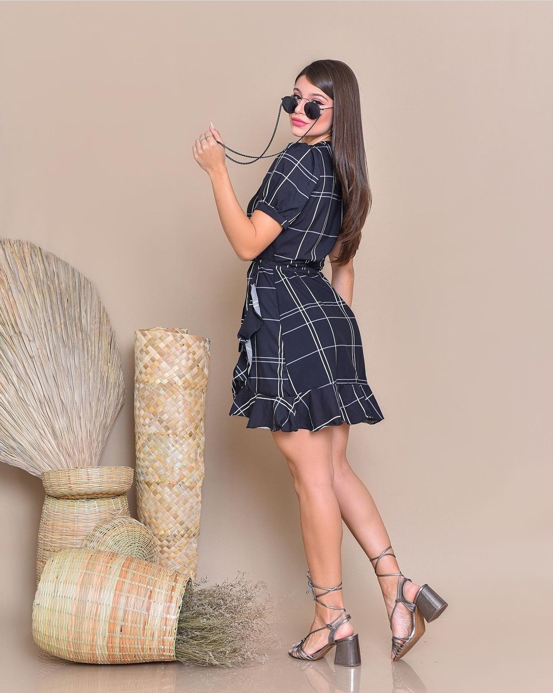 Vestido xadrez hot sale transpassado