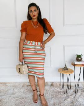 Conjunto Feminino Evangélico Saia e Blusa Manga Bufante