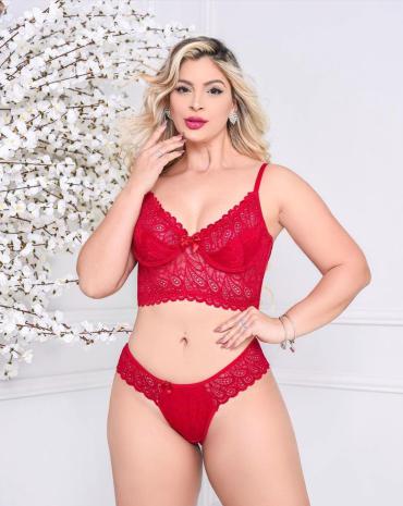 Conjunto Lingerie Renda Vermelho Sutiã Cropped Atacado na Rua 44 em Goiânia
