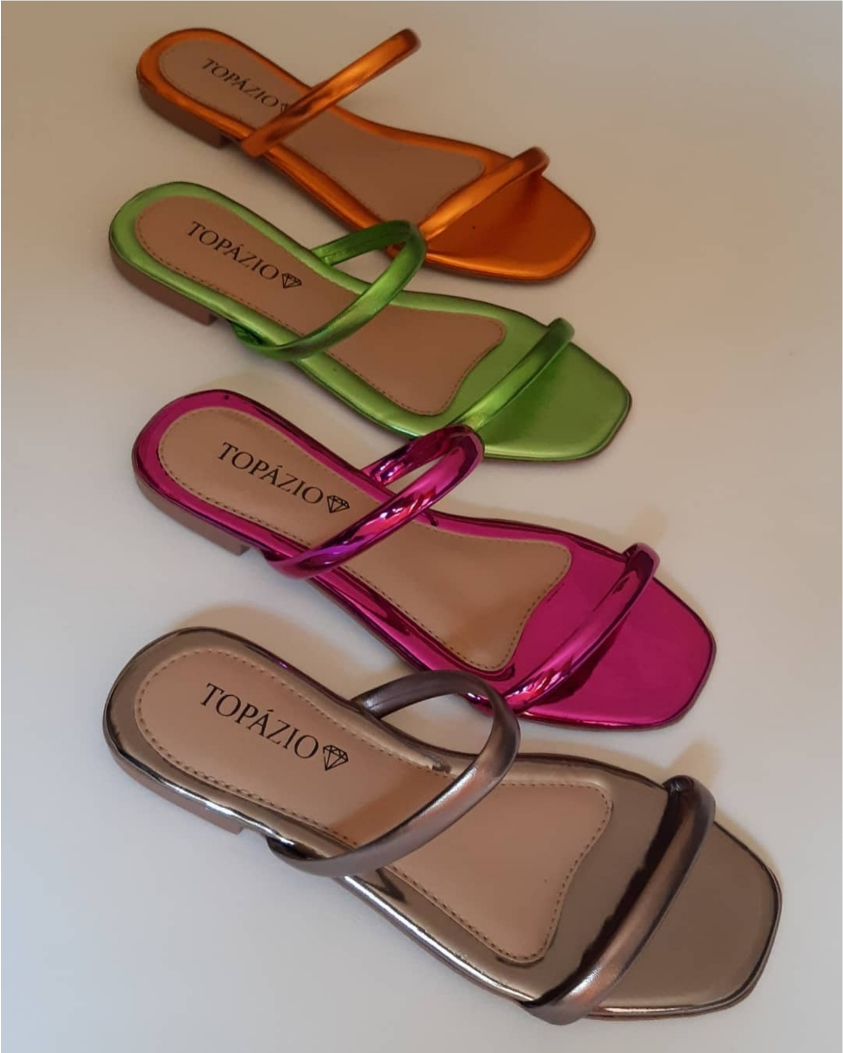 Rasteirinha Colorida Metalizada - Calçados no Atacado em Goiânia.