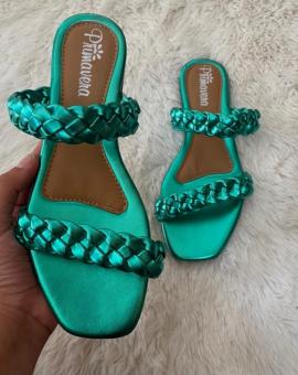 Rasteirinha Feminina Metalizada Trançada