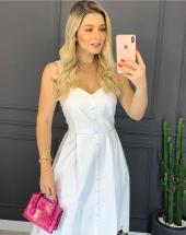 Vestido Longo Branco Simples com Botões na Frente Atacado na Rua 44 em Goiânia