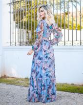 Vestido Longo Estampado Tule Manga Longa Atacado na Rua 44 em Goiânia
