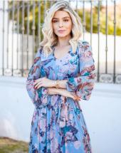 Vestido Longo Estampado Tule Manga Longa Atacado na Rua 44 em Goiânia