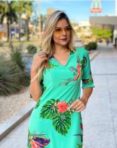 Vestido Longo Manga 3/4 no Crepe de Seda Estampado Atacado na Rua 44 em Goiânia