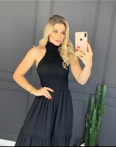 Vestido Longo Preto Simples Gola Alta Lastex Atacado na Rua 44 em Goiânia