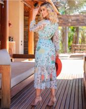 Vestido Midi Soltinho de Manga Tule Estampado Atacado na Rua 44 em Goiânia