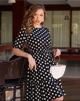 Vestido Rodado de Bolinha Manga 3/4 no Viscolinho