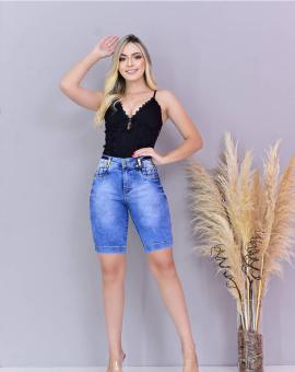 Bermuda Jeans Ciclista Feminina Cintura Alta Clara