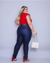 Calça Jeans Feminina Plus Size Cintura Alta com Destroyed Atacado na Rua 44 em Goiânia