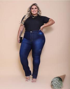 Calça Jeans Feminina Plus Size Cintura Alta Escura
