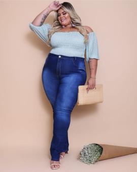 Calça Jeans Feminina Plus Size Cintura Alta Tradicional