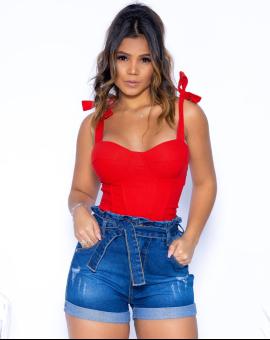 Short Jeans Feminino Clochard com Cinto Faixa