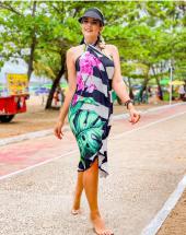 Biquíni Cortininha Preto com Saída Pareô Estampada Atacado na Rua 44 em Goiânia